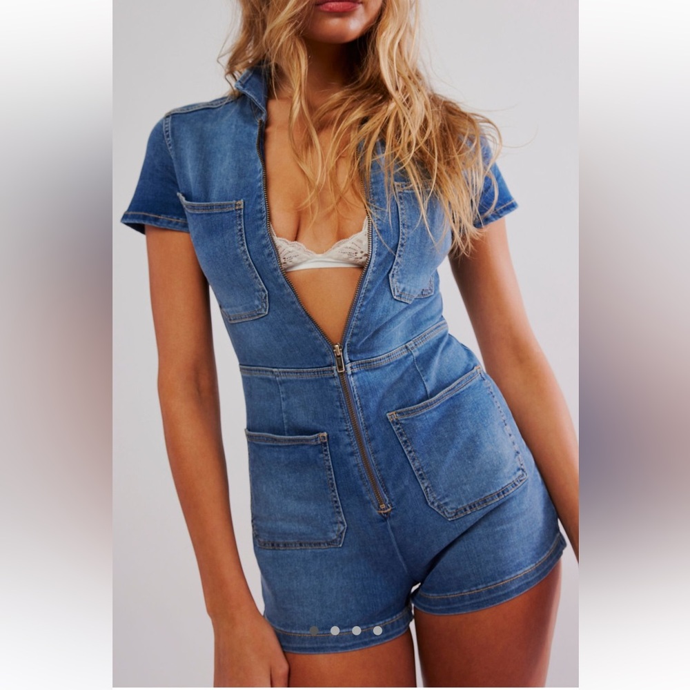 Free People Crvy Lennox Denim Jean Jumpsuit Size 10